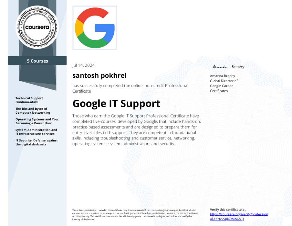 Google IT Support Professional Certificate Santosh Pokhrel